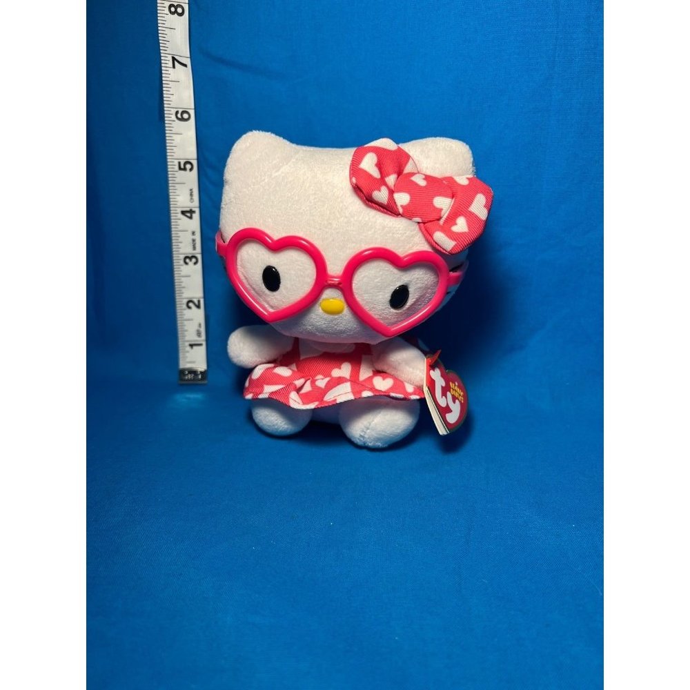 Sanrio Hello Kitty TY Beanie Babies Pink & White Hearts with Glasses